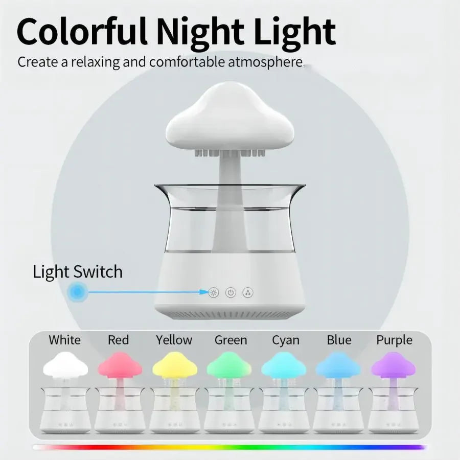 Difusor Relax Cloud Rain: Humidificador ultrasónico de aromaterapia con lámpara de colores