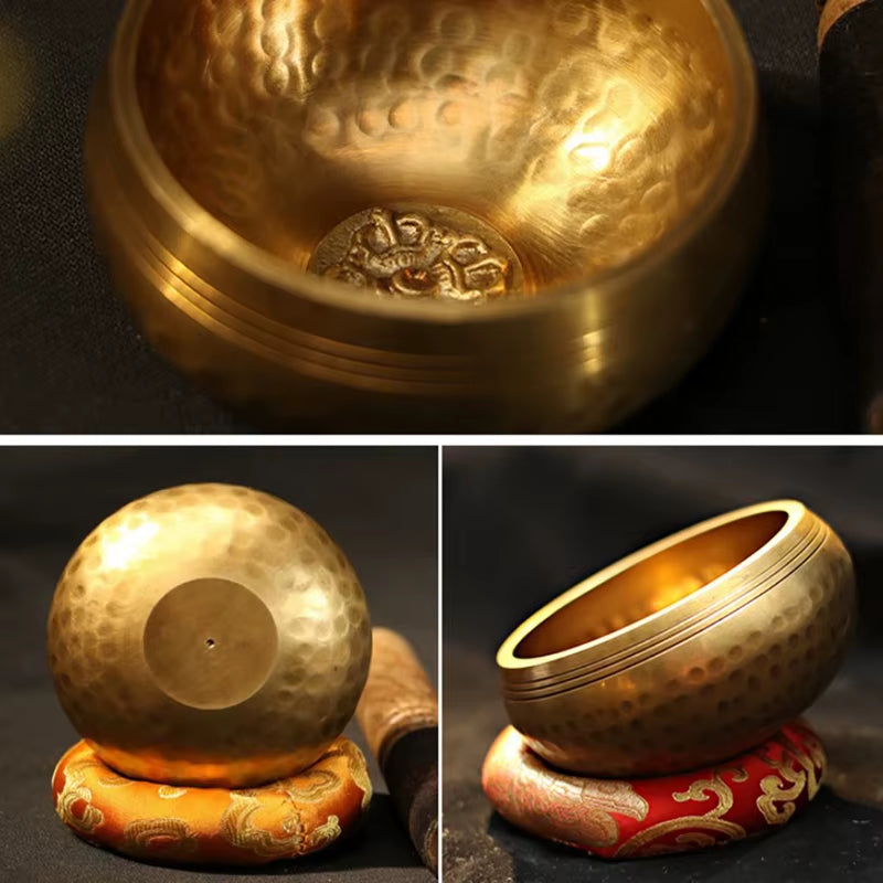 Nepal Tibetan Buddhist Bowl Handmade Singing Bowl Set Cushion Mallet Meditation Storage Bag Meditation Singing Bowl